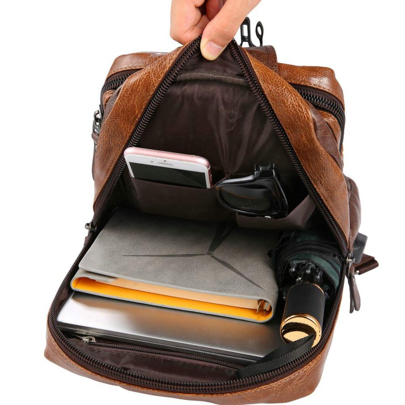 OUTLEYNY حقيبة كتف خفيفة الوزن من OUTLEYNY للرجال - حقيبة عبر الجسم قابلة للتنفس مع منفذ شحن USB و 6 جيوب، منظم سهل الوصول للتابلت/أساسيات الصالة الرياضية - للتنقل، السفر، العمل (بني) - Image 4
